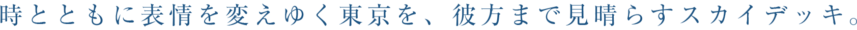 時とともに表情を変えゆく東京を、彼方まで見晴らすスカイデッキ。